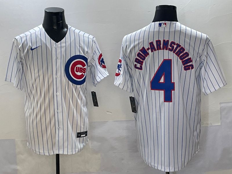 Men Chicago Cubs #4 Crow-Armstrong White Stripe Game 2025 Nike MLB Jersey style 1